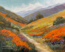 California poppies and other wildflowers in the hills, colorful, gold, yellow, purple, central california wildflowers